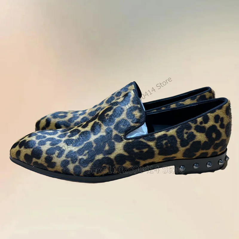 

Leopard Print Rivets Decor Square Toe Men Loafers Fashion Slip On Men Shoes Luxury Handmade Party Feast Wedding Men Dress Shoes
