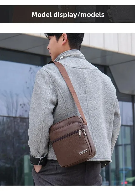 Herrentasche, PU-Leder, einzelne Umhängetasche, mehrlagiger Reißverschluss, großes Fassungsvermögen, Umhängetasche für den täglichen Gebrauch, Arbeit, Reisen, Business, Pendeln – Detail 15