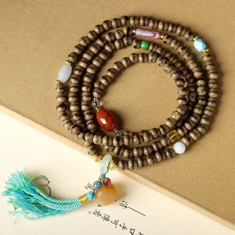 First-line yellow butterwood agarwood multi-circle jade amber and bodhi root bracelet