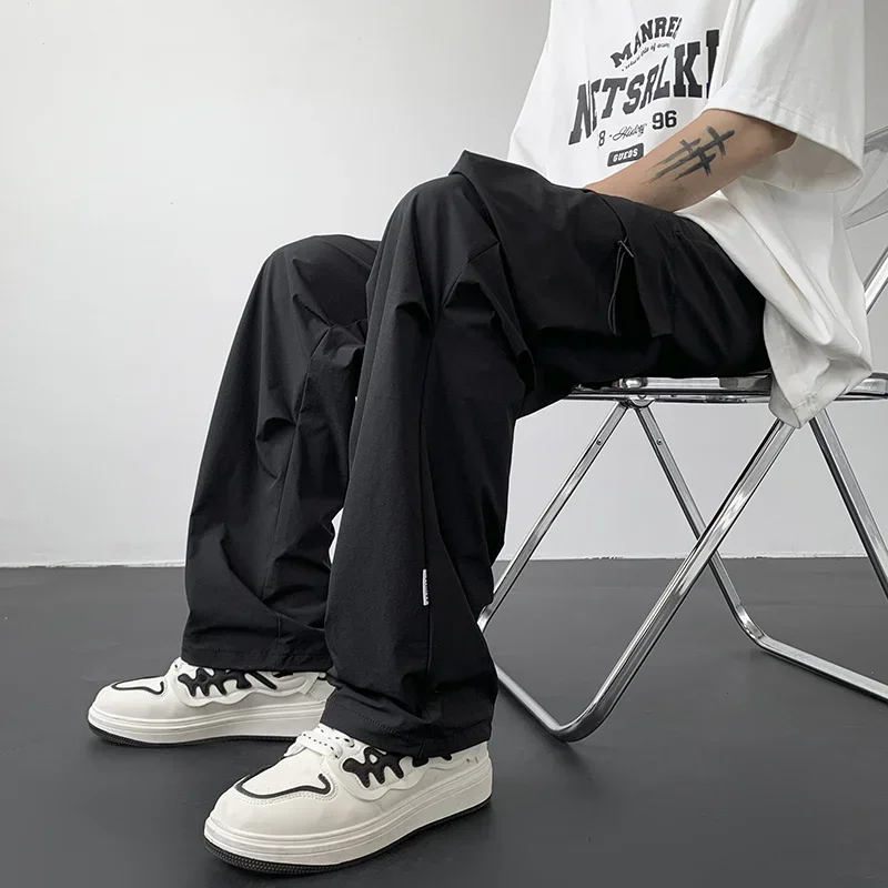 Classic Streetwear Casual Men's Harem Joggers Pants Hip Hop Spring Summer Solid Loose Cargo Multi-Pockets Wide Leg Trouser