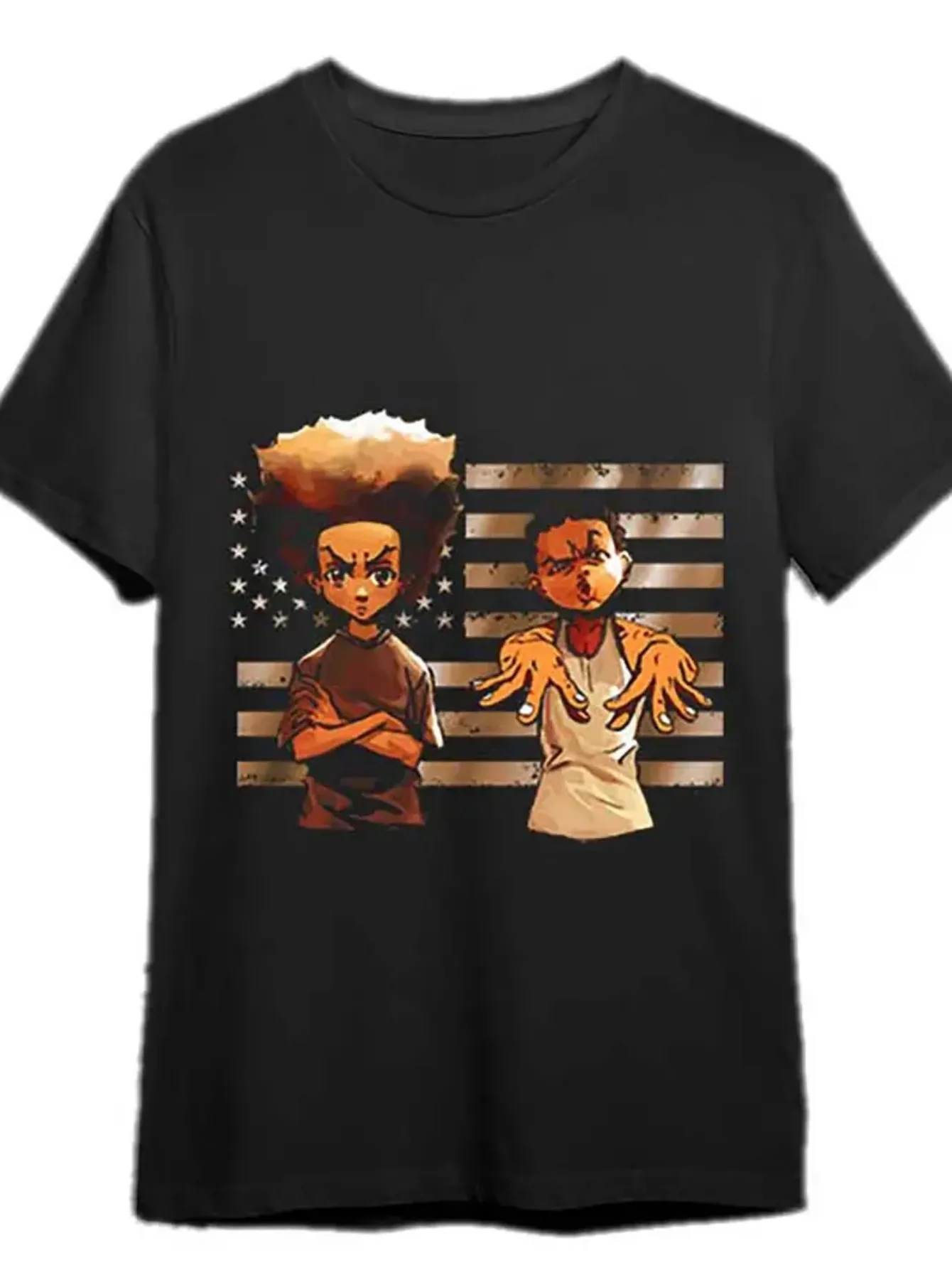 

New Boondocks Creative Print for Men Women Couple Fashion T-Shirt, Street Short Sleeve Cotton T-Shirt, Comfort-Fit Crew Neck