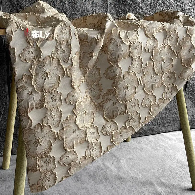 

Embossed jacquard fabric three-dimensional Chinese style embroidered large petal cheongsam dress Hanfu designer fabric