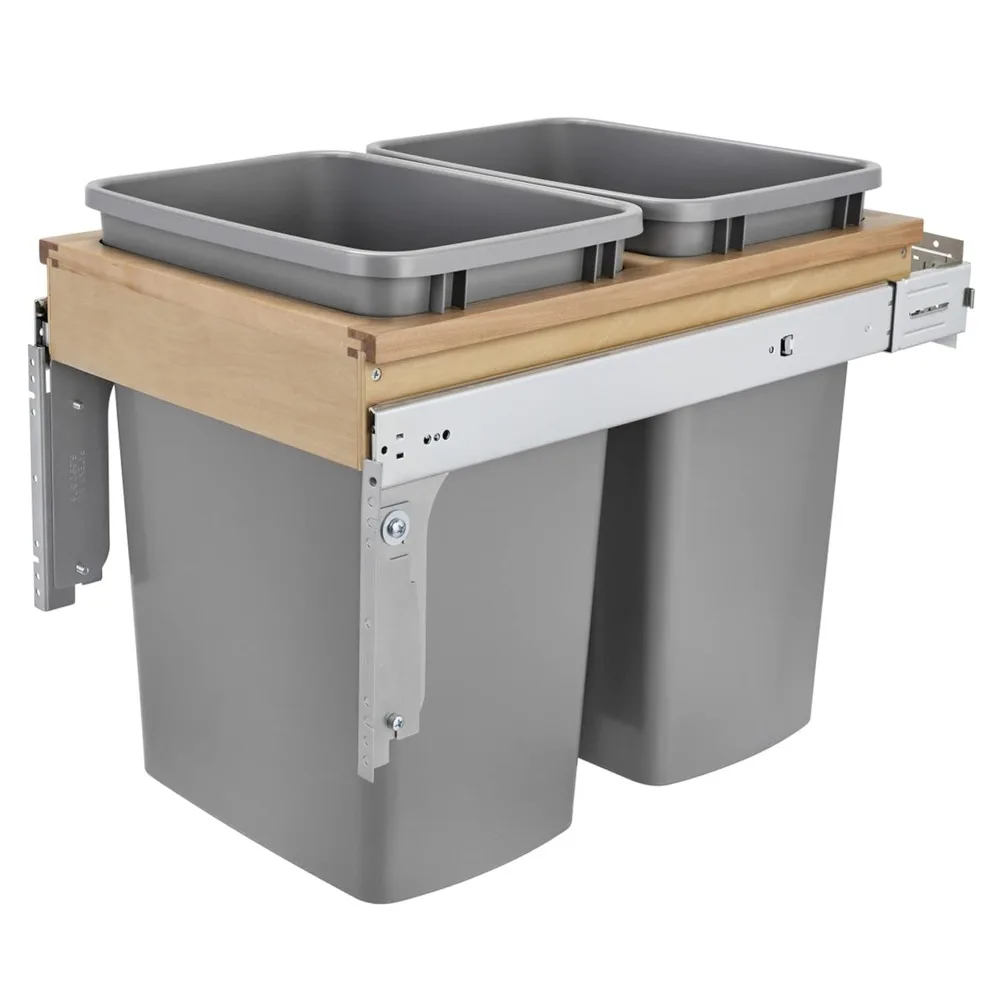 Double Pull Out Under Cabinet Trash Can w/Soft-Close, 35 Qt Garbage Bin for 15