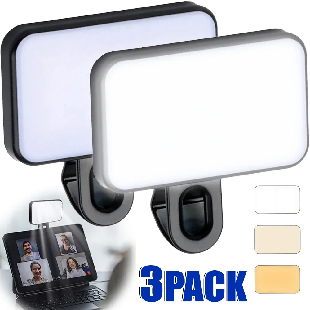 Mini luz de preenchimento portátil para selfie, recarregável, 3 modos de brilho ajustável, clipe para celular, maquiagem, computador, luz de preenchimento