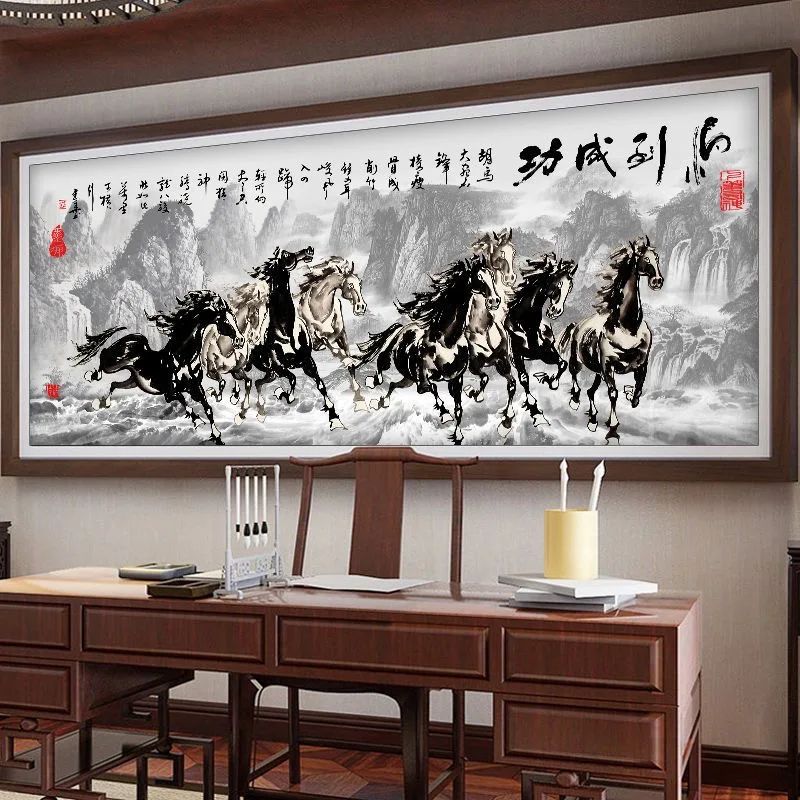 

2025 150cm Kit for Needlework DIY Cross stitch Embroidery kit,8 Horses Pattern Cross-Stitch Painting Wall Decor Business Gift