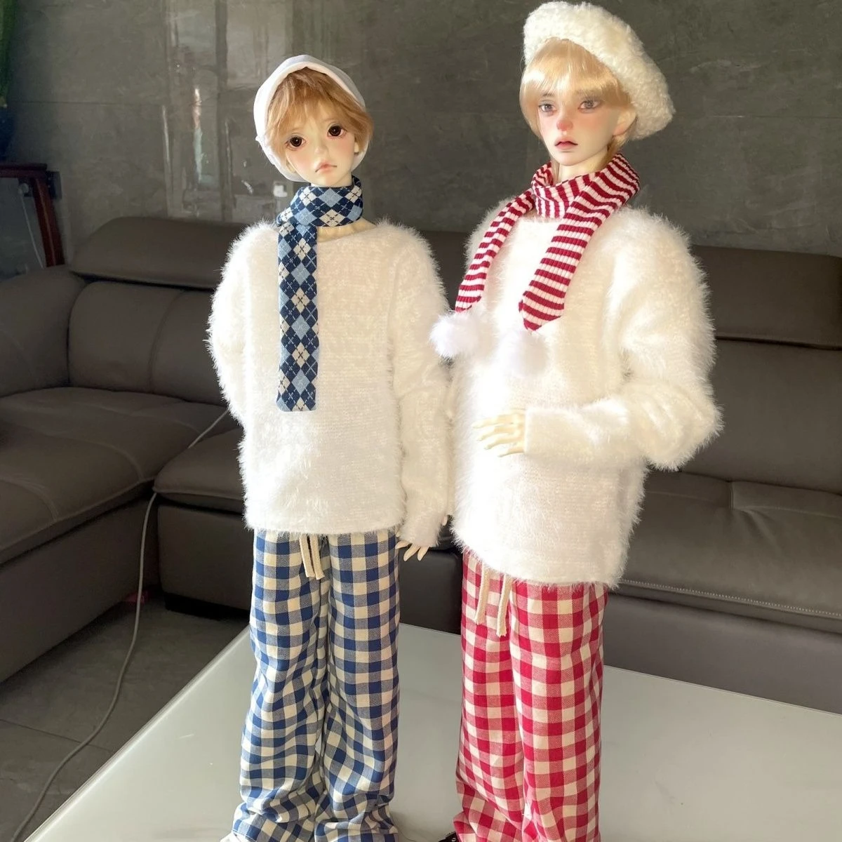 

1/4 1/3 Doll's Clothes for 45/60/68/70/75cm Bjd Doll Winter Christmas Knit Sweater Plaid Pants Set Toys Doll Accessories,No Doll