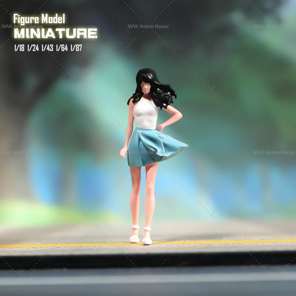 Miniatures 1/18 1/24 1/64 1/43 1/87 Long Haired Short Skirt Facing The Wind Pure Beautiful Girl Scene Figure Model For Car Toys