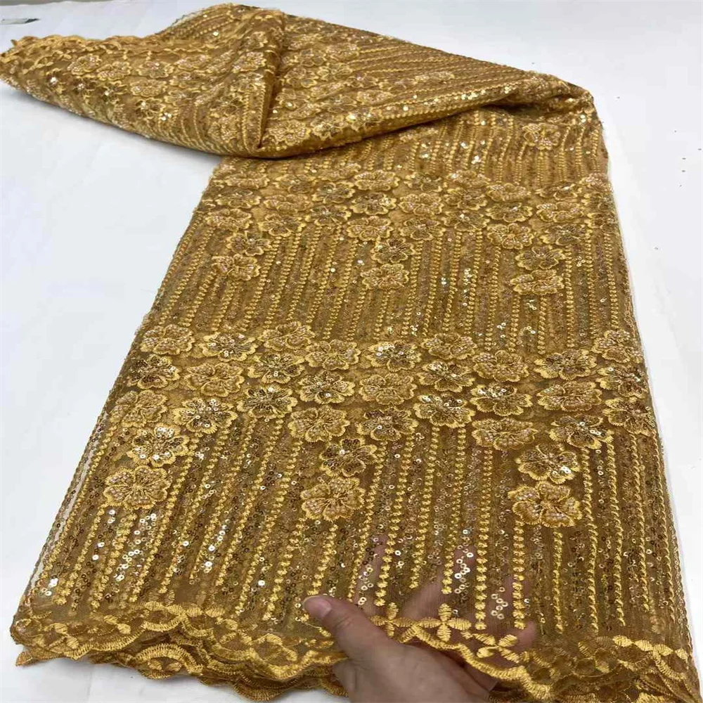 Latest African Lace Fabric High Quality 2024 French Embroidery Nigerian Sewing Material Handcut Sequins Net Lace Fabric Material