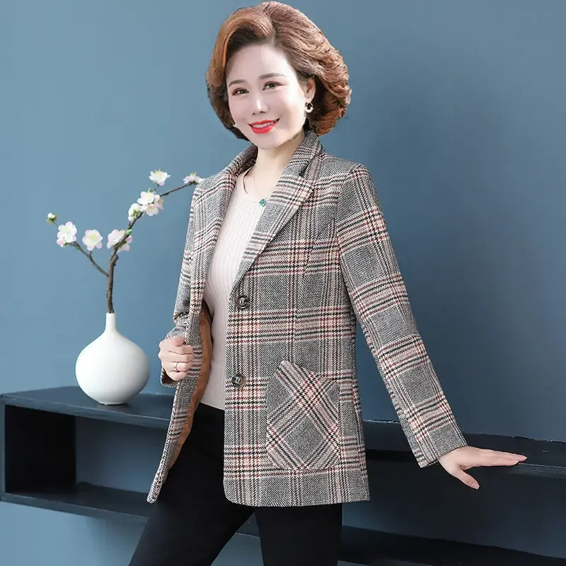 Korean Fashion Women's Plaid Suit Jacket Cropped Top Spring Autumn Jacket Slim Fit Cheap Wholesale Office Women Blazer New