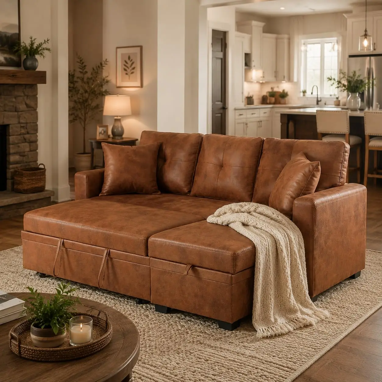 L-Shaped Sectional Couch with Storage, Sleeper a for Living Room, Convertible a Bed with Pull-Out Bed, Reversible