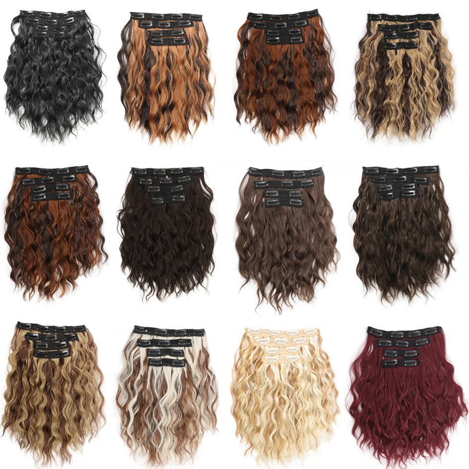 Synthetic women's wig 12 inches 4 pieces/set short roll hair extensions, wavy hair extensions, wavy hair extensions, honey gold