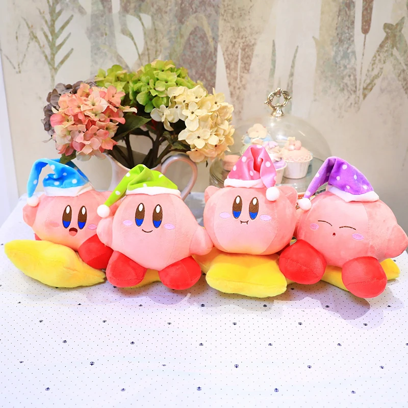 Wholesale 12pcs Set 20cm Anime Kirby Figures Pink Stuffed Plush Claw Machine Model Doll Cartoon Small Game Toy Decoration Gift