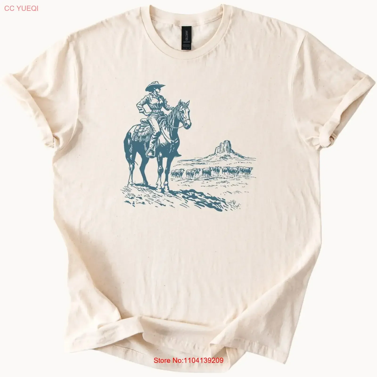 Cowboy T Shirt Western Horse Rider Cattle Herd Desert Ranch vintage Washed Breathable Comfortable Stylish Soft fashion graphic