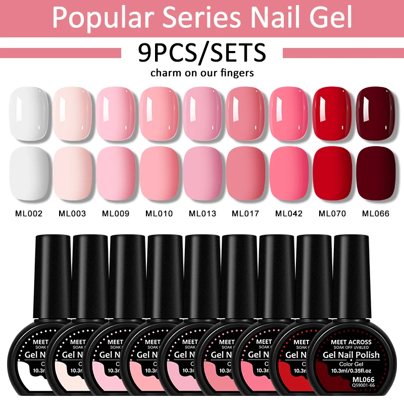 MEET ACROSS 9pcs 10.3ml Gel Nail Polish Set Nude Pink Macaron   Coffee Colors UV LED Soak Off Long Lasting Nail Art