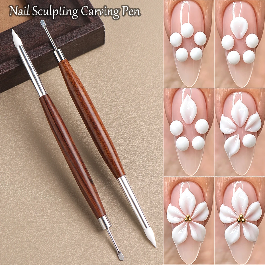 Doppelseitiger Nagelmodellierstift mit Silikonspitze, Nagelkunst-Pinsel, professionelles Maniküre-Werkzeug für Nagelverlängerung und Gel-Lack. – Detail 1