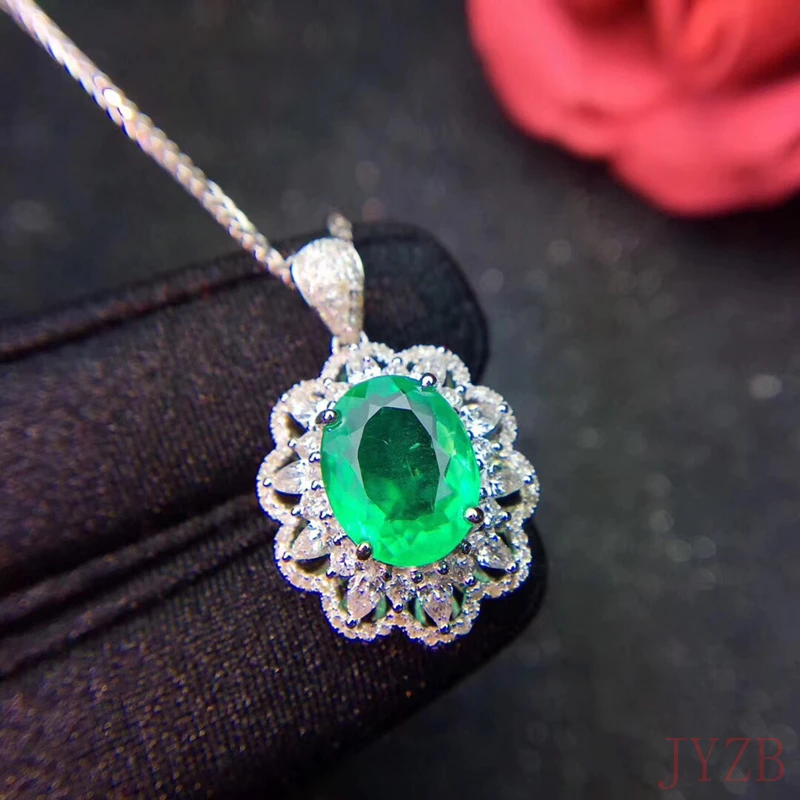 

Luxury 100%925 sterling silver emerald 6*8mm Wedding Engagement pendant Premium jewelry necklace