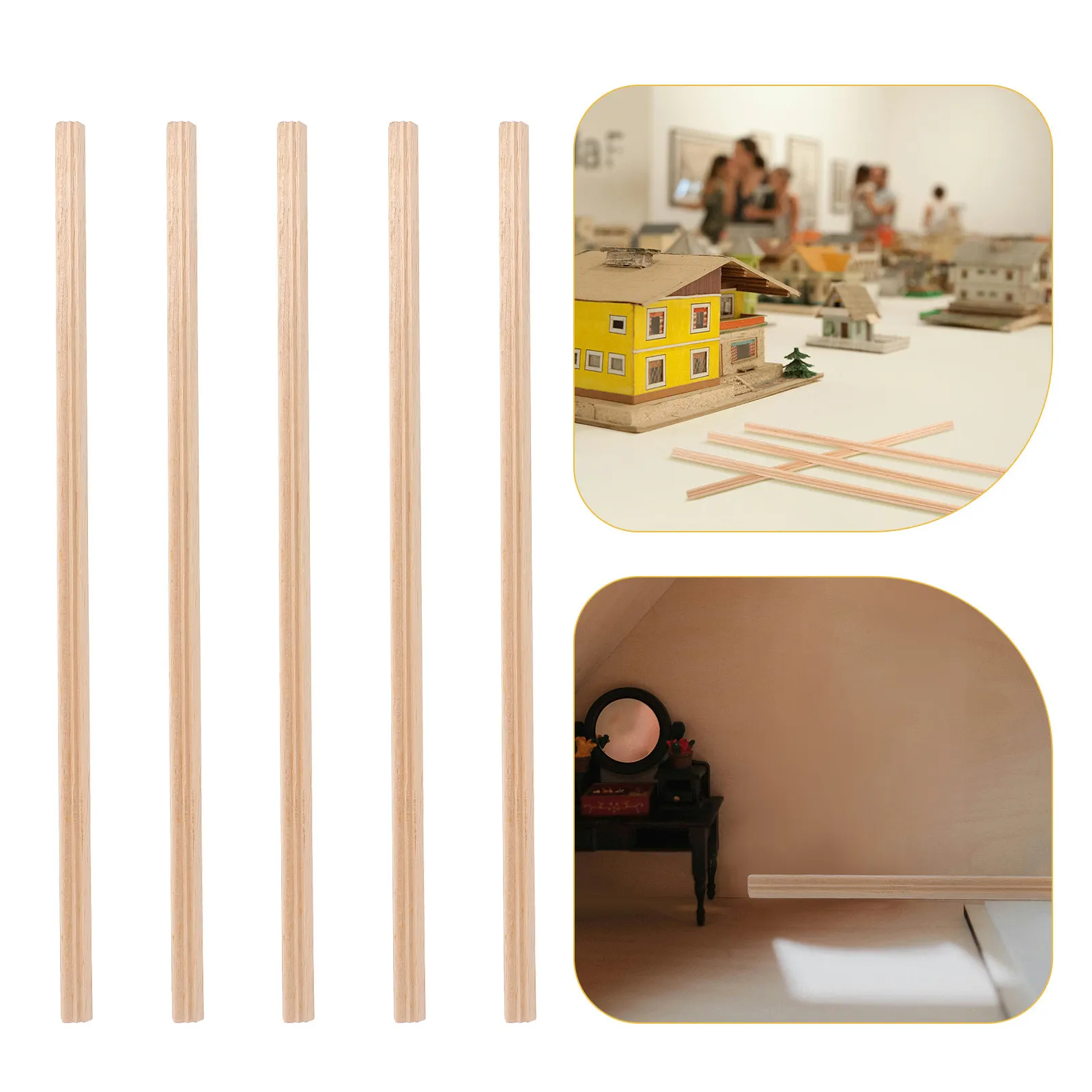 

5Pcs Miniature Wood Trim Molding Dollhouse Baseboard Wall Border Kit DIY Furniture Decorations Playhouse Accessories