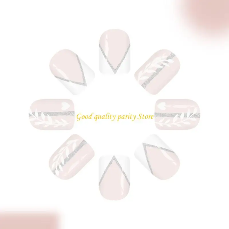 M4YA エレガントなフレンチホワイトグリッタースクエアフェイクネイルショート光沢プレスオン24個