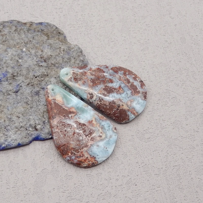 Handmade Jewelry Natural Stone Larimar Earring Bead Accessories For Women 38x24x4mm 12g