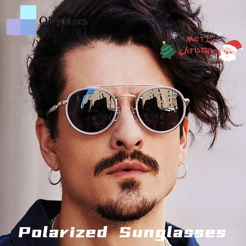 

OLLYMURS Trend Personality Double Bridegt Очки из сплава Ретро Круглые оптические поляризационные солнцезащитные очки по рецепту для мужчин и женщин