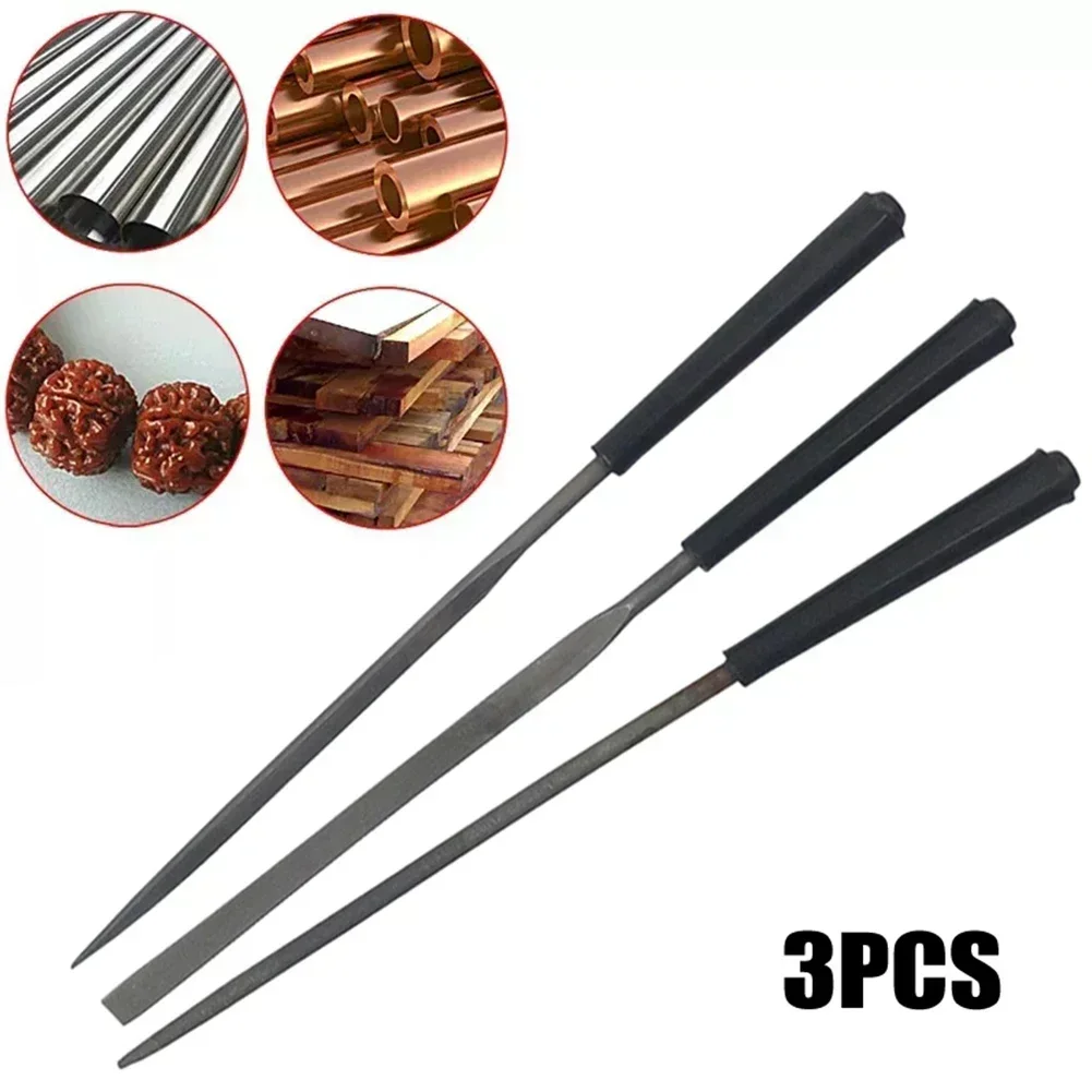 3pcs Needle Files Set Small Steel Files Flat Triangle Round DIY Wood Rasp File For Jewelry Metal Stone Crafts Polishing Tool