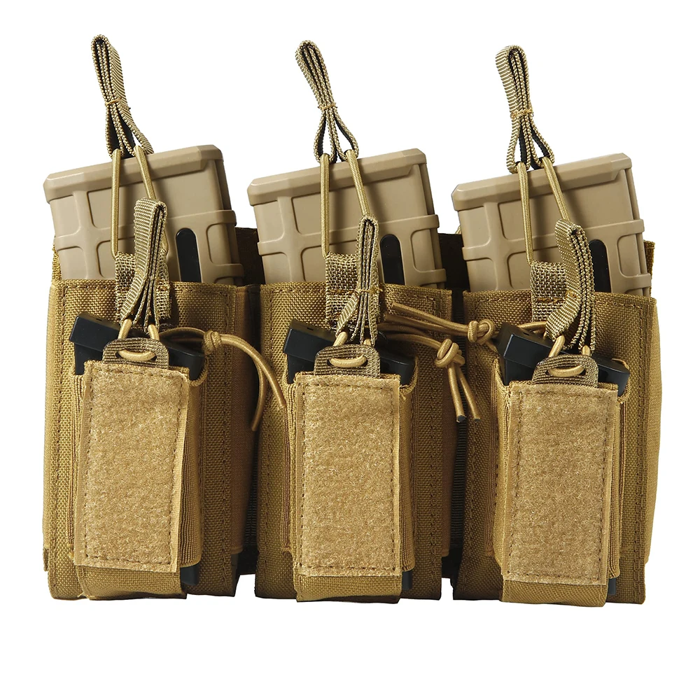 Triple Mag Pouch Open-Top Rifle Mag Pouches and Pistol Magazine Pouches for M4 M16 AK Molle Backpack Airsoft Gear