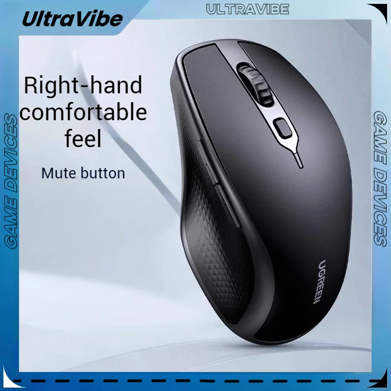 New Ugreen Wireless Mouse Bluetooth Mute Bluetooth 5.0 2.4g 4000dpi Ergonomic Computer Office Esports Game 6 Mute Button Mouse