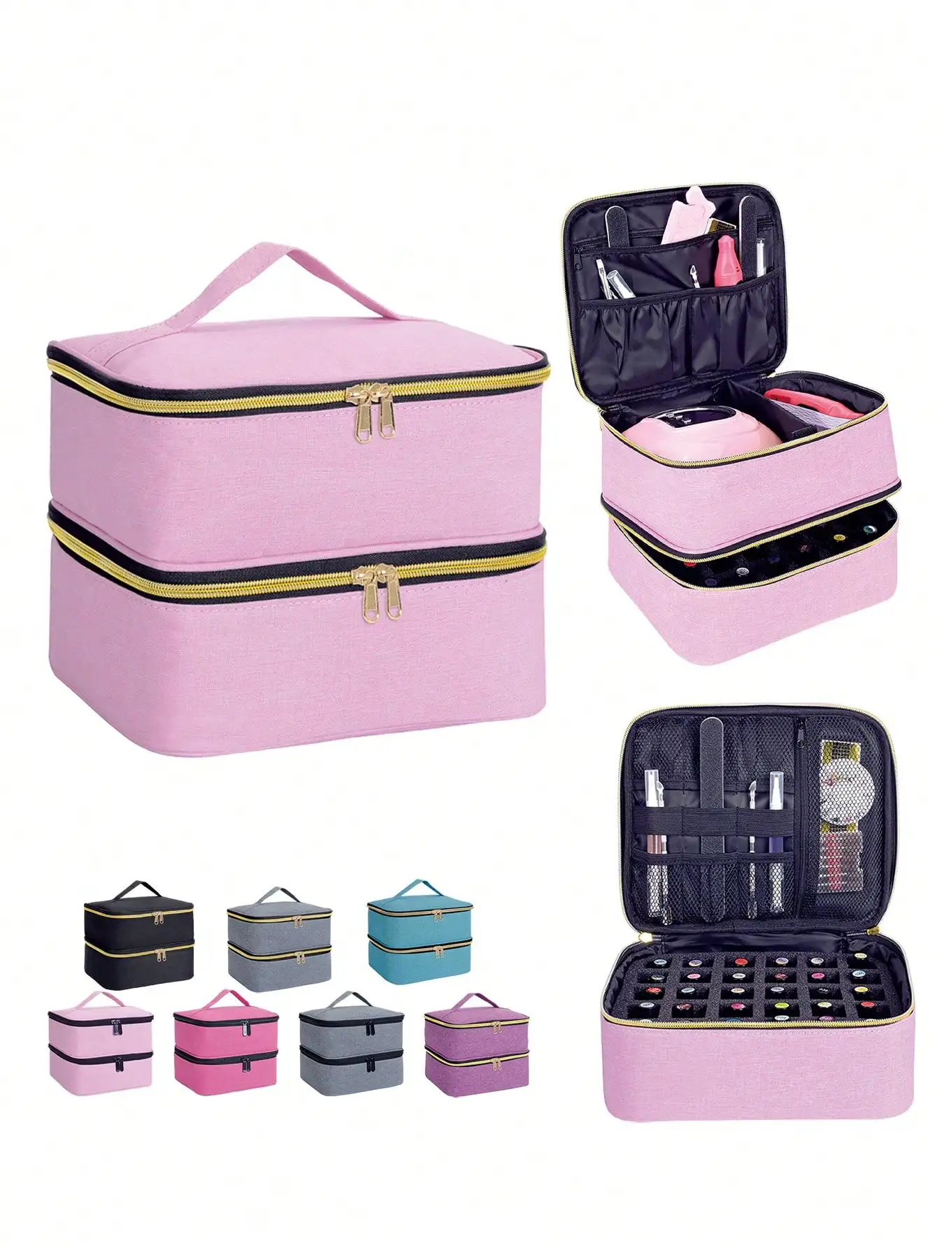 30‑Bottle Nail Polish Storage Box, Dual‑Layer Nail Art Case with Adjustable Dividers & Built‑in Tool Organizer Bag, Holds 15ml / 0.5oz Bottles, Multi‑Use Cosmetic Travel Pouch for Nail Enthusiasts & Professional Manicurists, Travel Essential