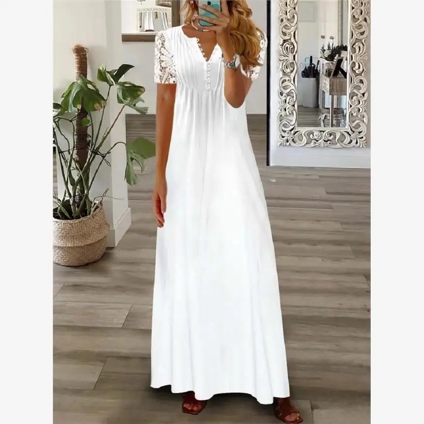 Vestido Longo com Mangas em Camadas, Moda Primavera Verão, Nova Chegada para Mulheres, Saia E em A-Line