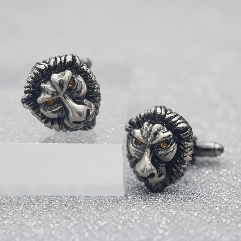 Novelty Animal Design Vintage Gun-Black Lion Cufflinks Quality Brass Material Men's Jewelry Accessories Wholesale&Retail