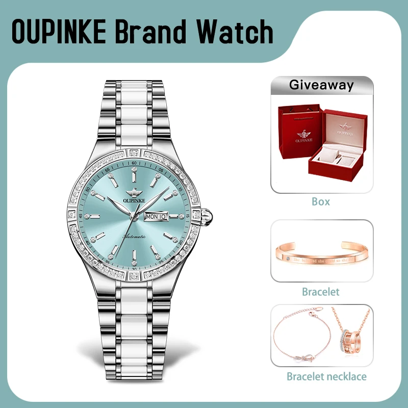 OUPINKE 3283 Women Watch Luxury Brand Automatic Mechanical Watch Dual Calendar Watch 50M Waterproof Watches For Women Gift Box 