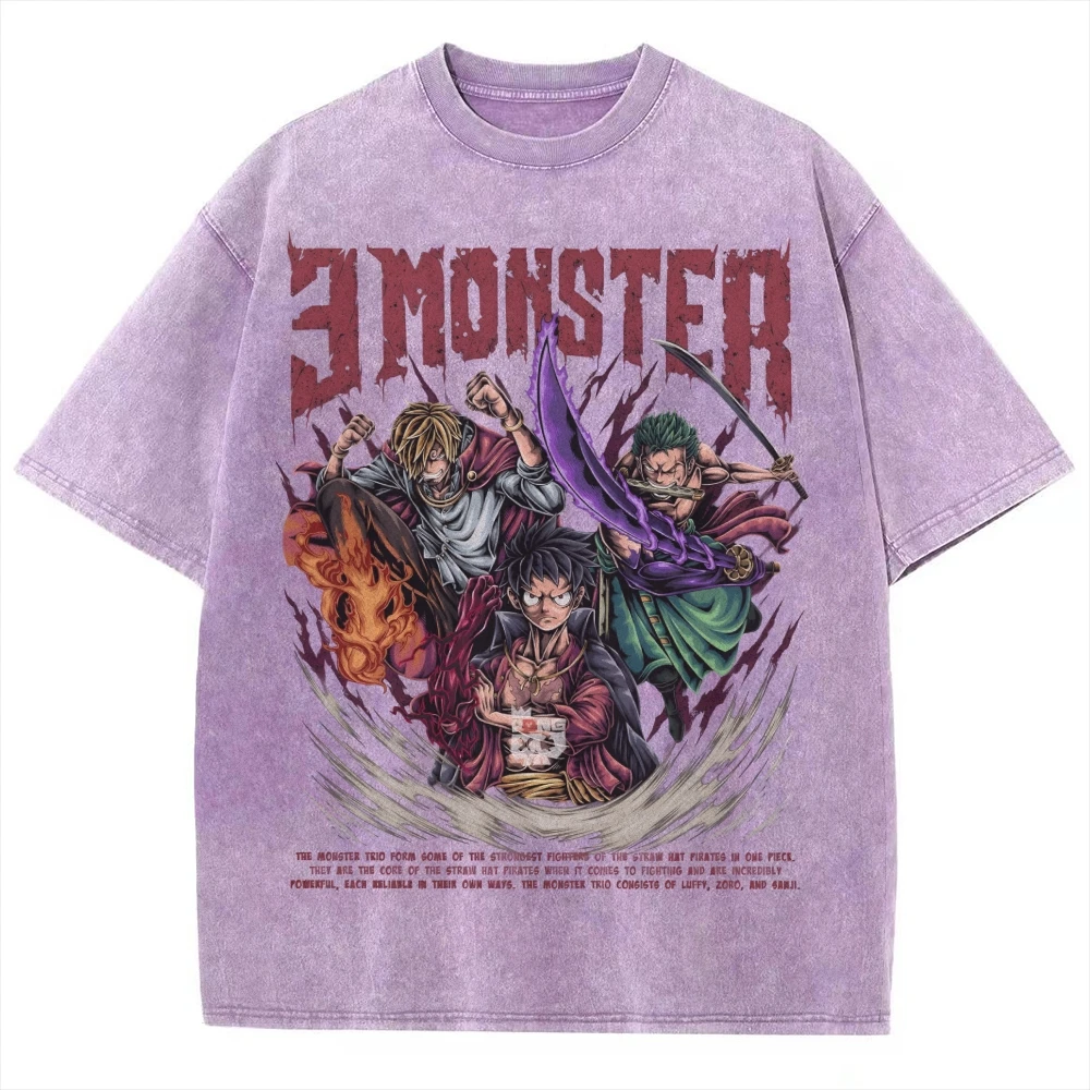 الصيف قطعة واحدة لوفي زورو سانجي أنيمي القطن غسلها تي شيرت الرجال الشارع الشهير رداء علوي غير رسمي فضفاض صالح خمر المتضخم الجرافيك المحملة