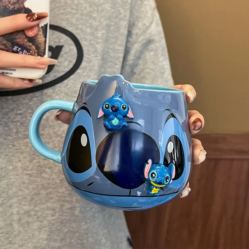 Disney Stitch Lilo and Stitch animation peripheral cartoon high-looking ceramic belly cup coffee cup girl heart birthday gift