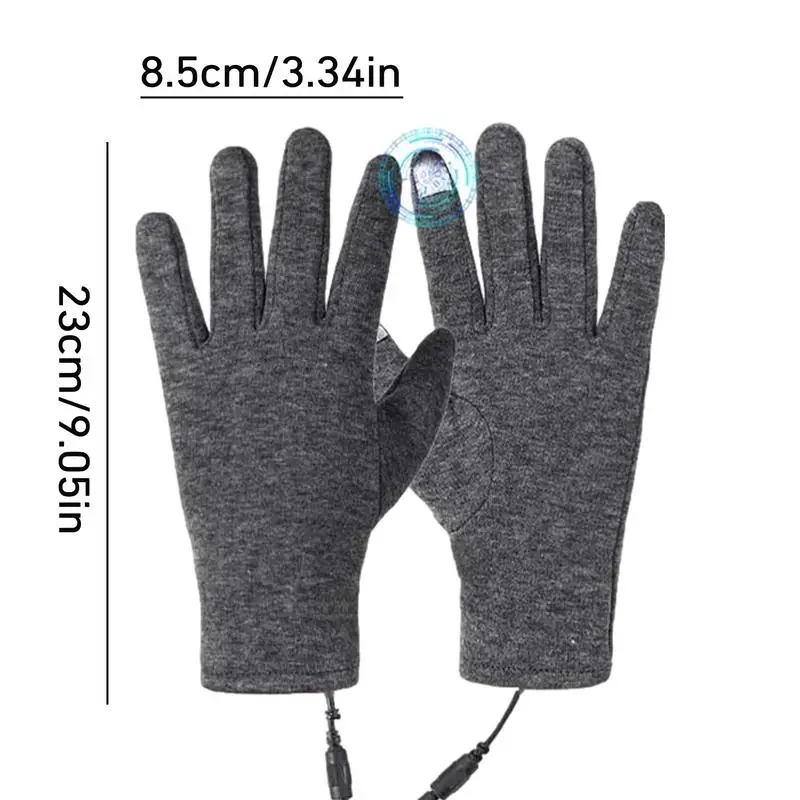 Sarung Tangan Termal Jari Penuh Hangat Musim Dingin Abu-abu Sarung Tangan Tahan Angin Layar Sentuh Penghangat Tangan Listrik USB untuk Bersepeda Ski