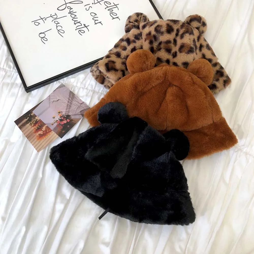 Sweet Girls Leopard Women Autumn Winter Korean Fisherman Hat Bucket Hats Basin Hat