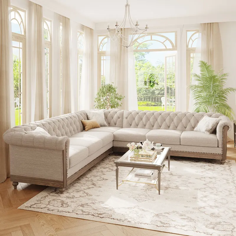 

Mirod Comfy Большой секционный диван с деревянными ножками, ретро-стиль для гостиной