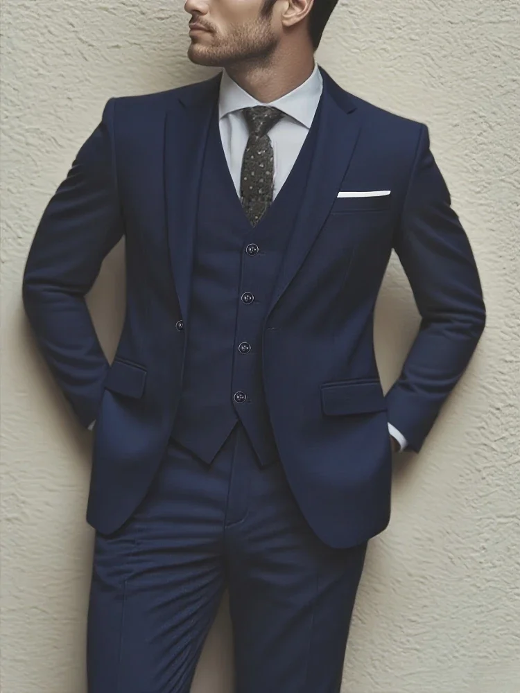 بدلة رجالية أنيقة مكونة من 3 قطع - طقم سهرة بقصة ضيقة لحفلات الزفاف والمناسبات الرسمية مثالي لاجتماعات المكتب والمناسبات الأنيقة #2