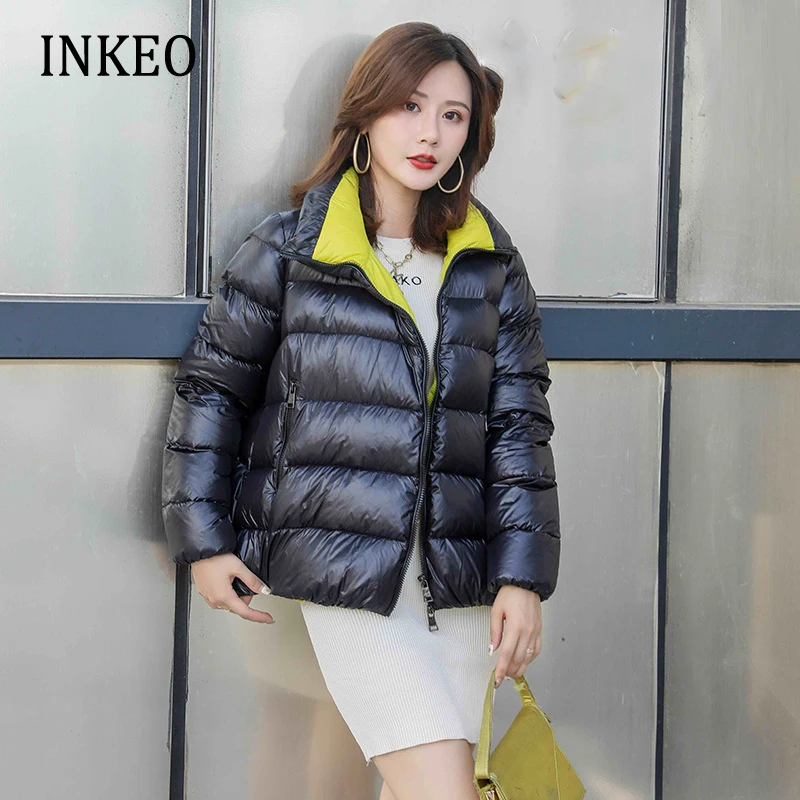 Casual Women's winter 90% White duck down jacket Fashion Turtleneck Long sleeve Puffer coat Loose Fluffy outwear INKEO 2O221