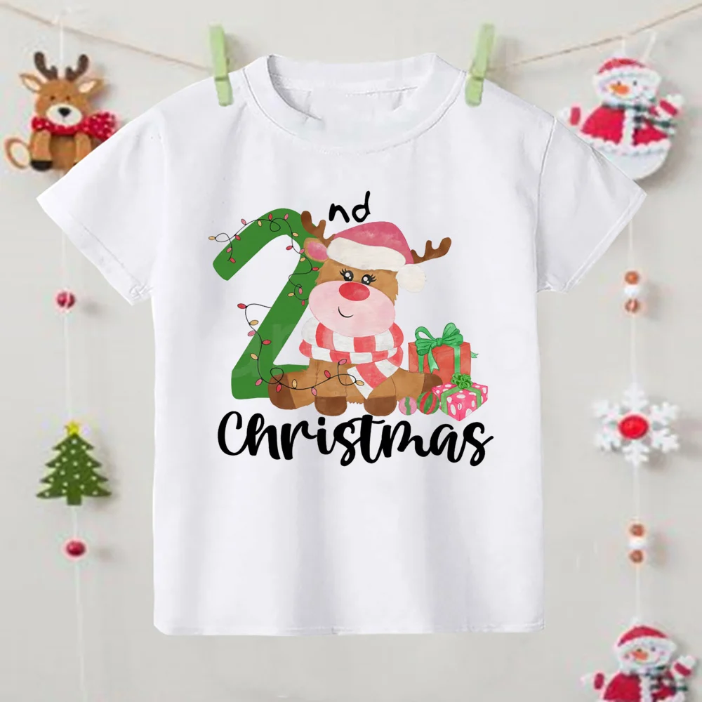 My 2nd Christmas Print Kids Shirted Boys Girls Xmas Party Outfit T-shirt Cute Child Holidy Clothes Toddler Short Sleeve Tee Tops