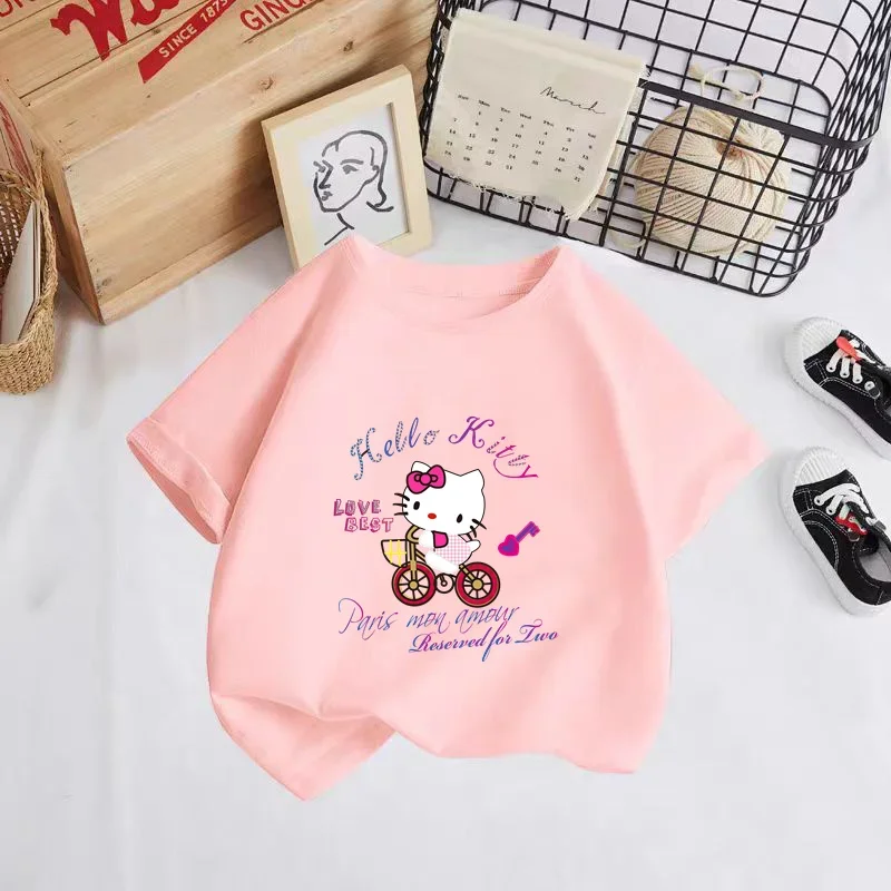 Hello Kitty summer new T-shirt girls children's clothing Girls' clothing top short sleeve sport fashion short sleeve 3-14 years