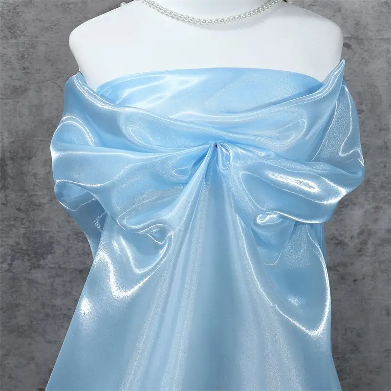 Liquid Organza Fabric By Meters for Needlework Dress Children's Clothing Stage Costume Diy Sewing Shiny Glossy Smooth Cloth Pink view 5