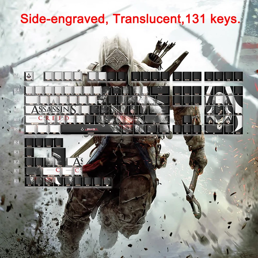Assassin's Creed Anime Keycaps Cartoon 131 Keys PBT Keycap Cherry Keycaps Key Cap Dye-sub Mechanical Keyboard Caps For 68/71/108