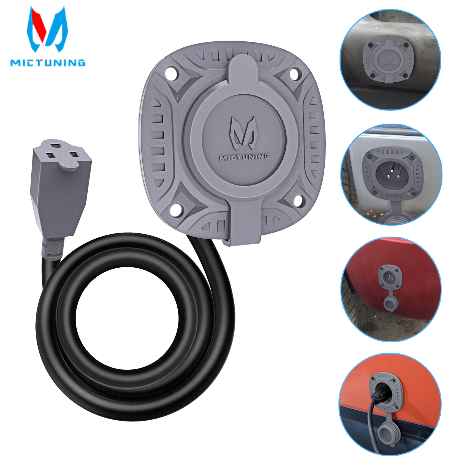 MICTUNING Water-Resistant Gray Cap 125V AC Power Port Plug with 20