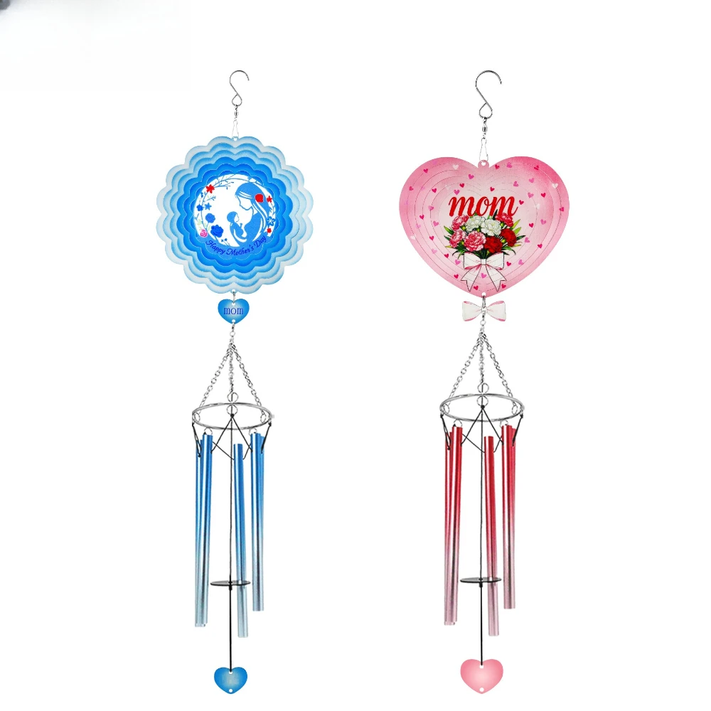 Mandala Flower Wind Chime with Tube 3D Butterfly Iron Art Handmade Metal Glass Painted Hanging Decoration Mother's Day Gift