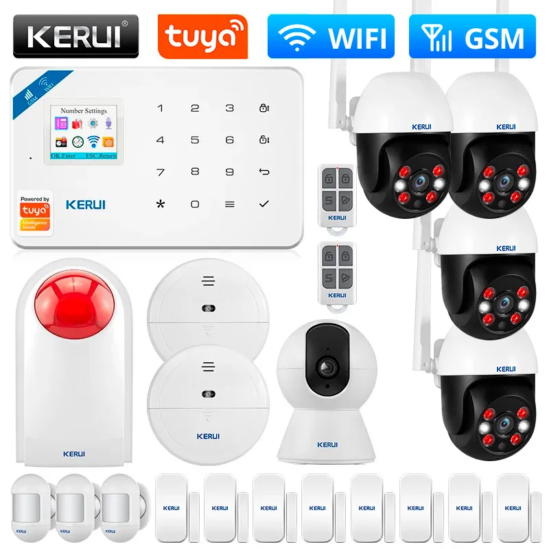 Kerui w181 tuya smart wifi gsm sicherheits alarmsystem kit arbeiten mit alexa home schutz bewegungs detektor tür fensters ensor