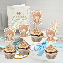 20pcs Carton Bear Cupcake Toppers Blue Pink Topper for Kids Baby Shower Bear Happy Birthday Party Decorations DIY Cake Supply