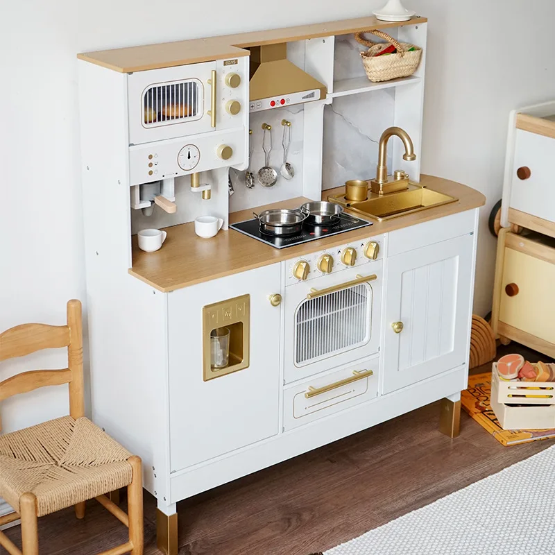 Design Baby Play Home Wooden Kitchen Toys Set With Coffee Machine Sale Educational Kids Pretend Play Cooking Toy Set