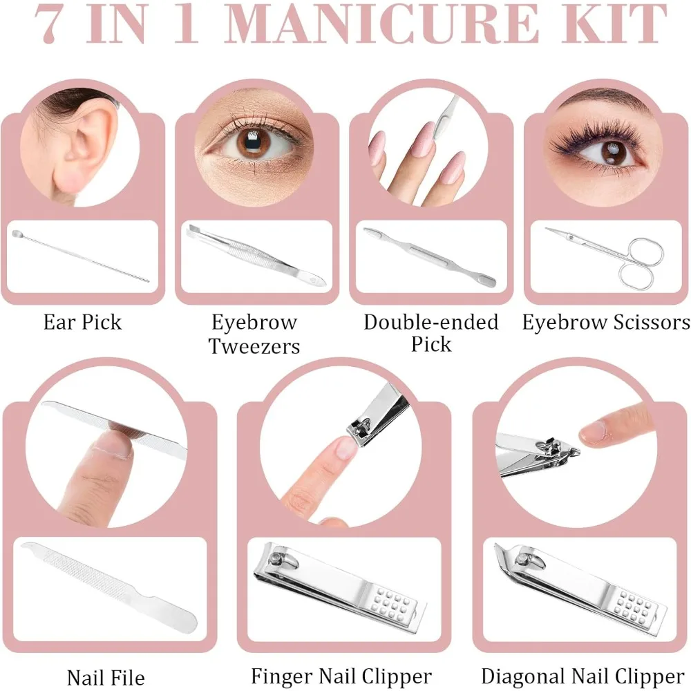 12 Sets Maniküre-Set, 7-in-1-Nagelpflegeset aus Edelstahl, robuste Maniküre-Werkzeug-Sets mit Reiseetui, Nagelpflegeset als Geschenk,