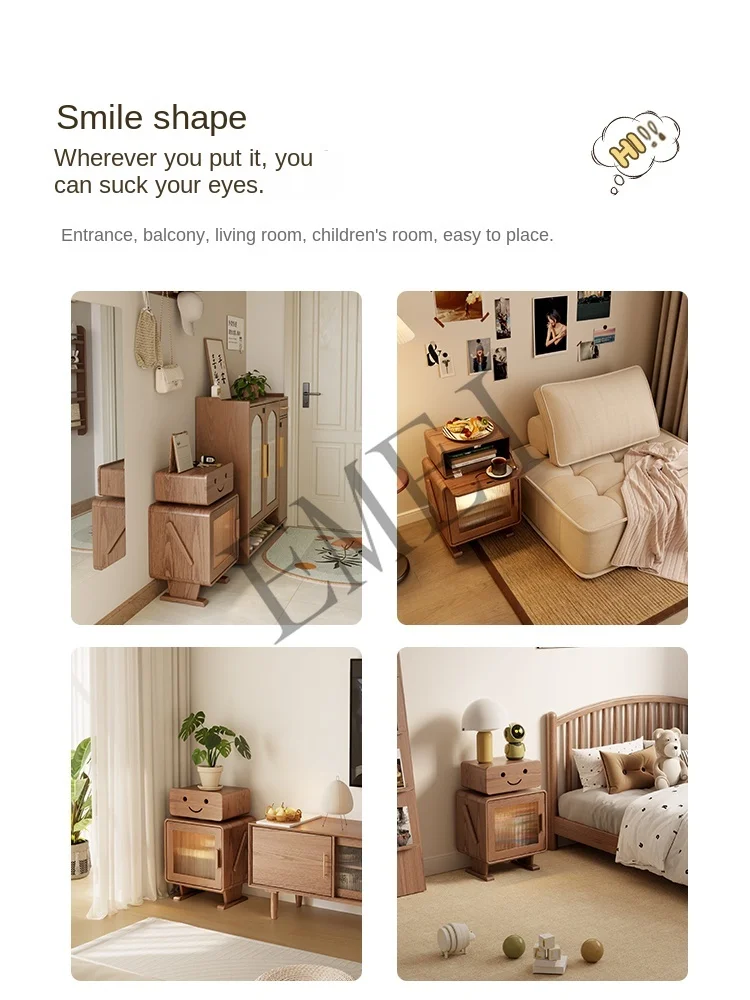 Solid Wood Bedroom with Light Storage Cabinet Living Room Creative Robot Children Bedside Cabinet