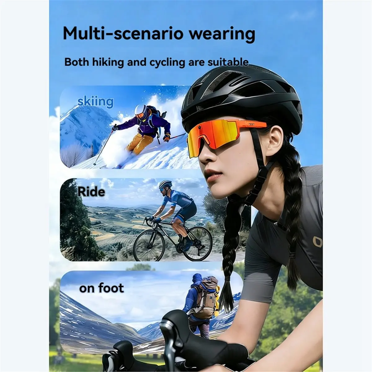 

Y69A AI Smart Glasses 800W Camera Bluetooth Call Translation Cycling Anti Glare Driving IP54 Goggles Polarized Sunglasses B